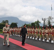 The Governor of Arunachal Pradesh Shri JP Rajkhowa inspecting Guard of Honour presented by Arunachal Pradesh State Police after being sworn-in as the Governor of the State at Raj Bhawan, Itanagar on 1st June 2015